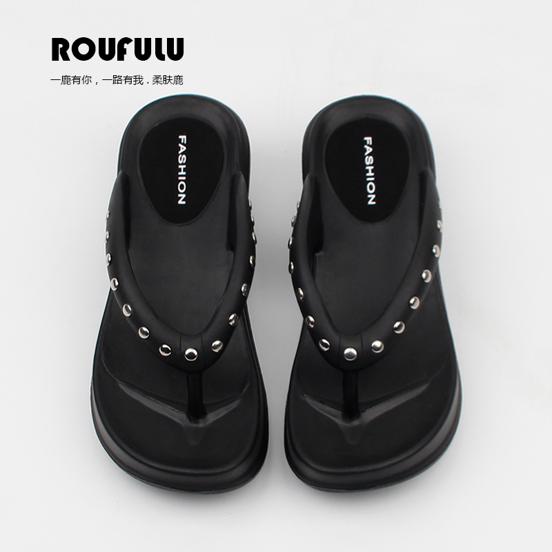 柔肤鹿韩版潮流厚底坡跟人字拖鞋