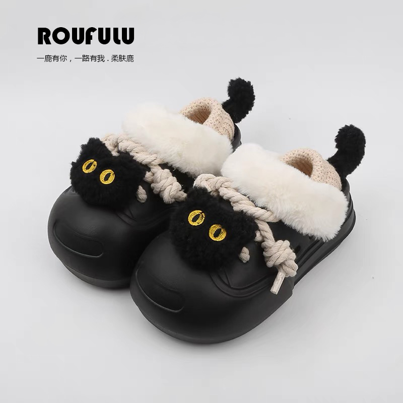 鹿创优品@可爱少女黑白猫棉拖鞋