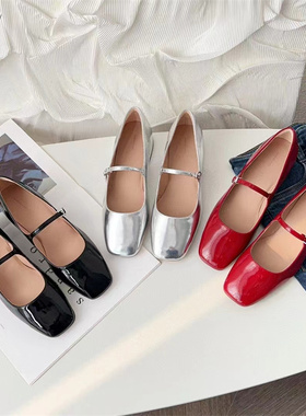 Weslien Rowe外贸原单玛丽珍单鞋女方头低跟真牛皮鞋休闲2024年春