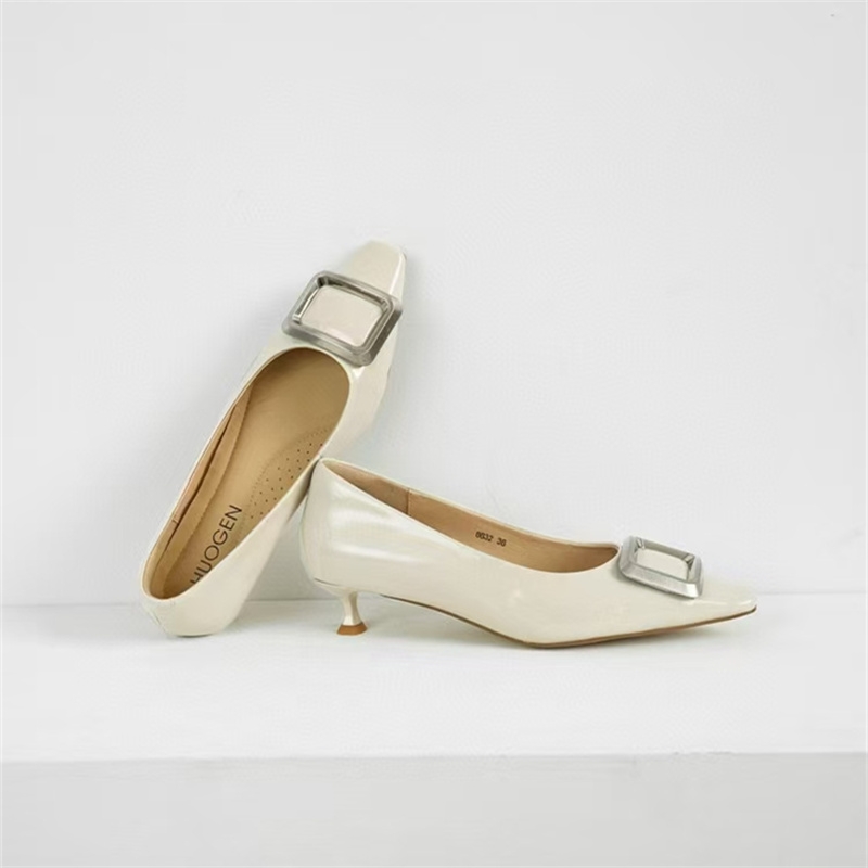 HUOGEN女鞋中跟方扣真牛皮工作鞋