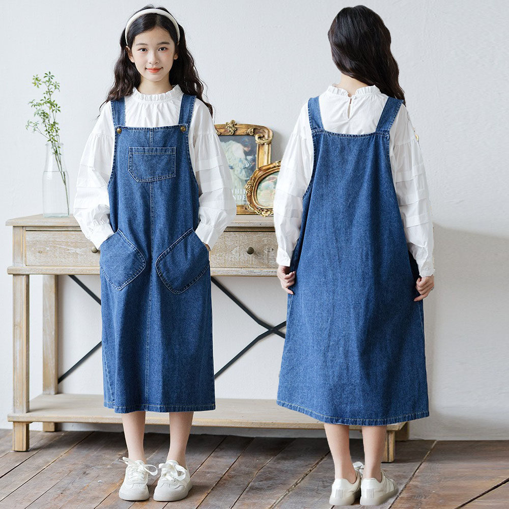 女童牛仔背心裙秋装2025新款长袖上衣中大童春秋款裙子牛仔套装