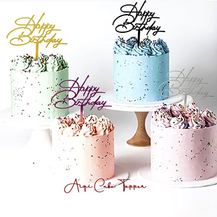 饰插牌生日快乐烘焙甜品插件 birthday亚克力蛋糕装 新款 手写happy