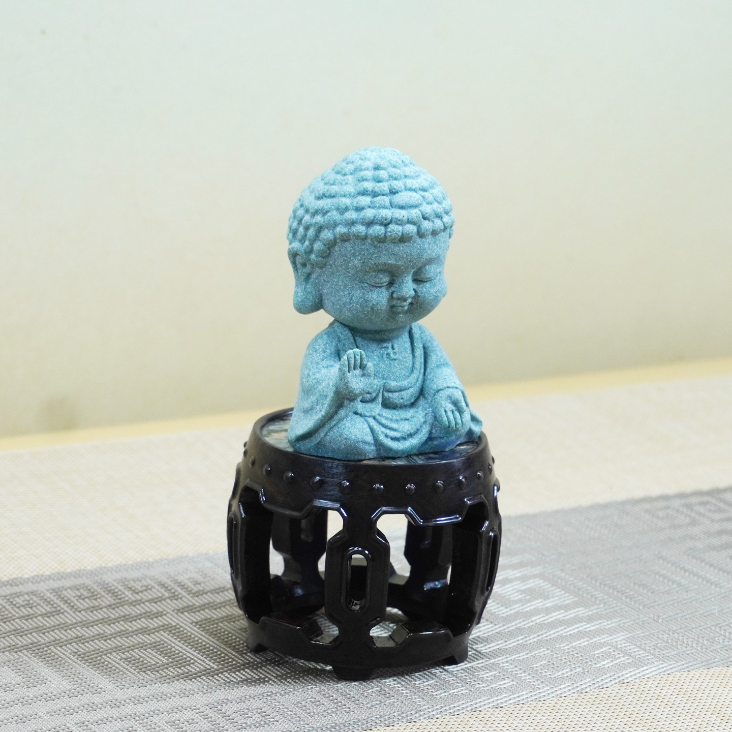 手工木雕小佛像摆件底座黑紫檀螺钿禅意鼓形装饰品中式禅意木底座