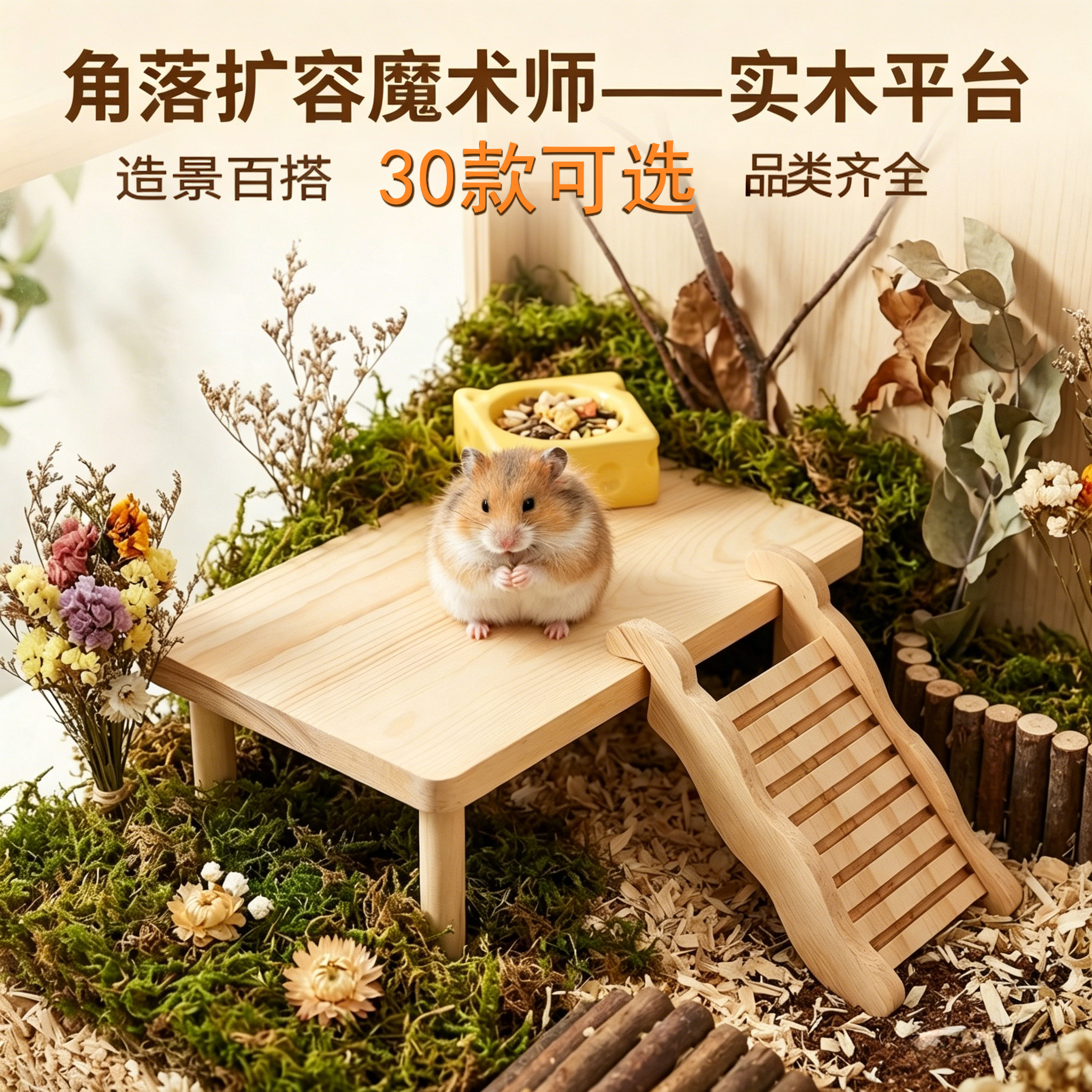 仓鼠笼造景平台大号方桌宠物 二层实木阁楼芦丁鸡金丝熊爬梯玩具