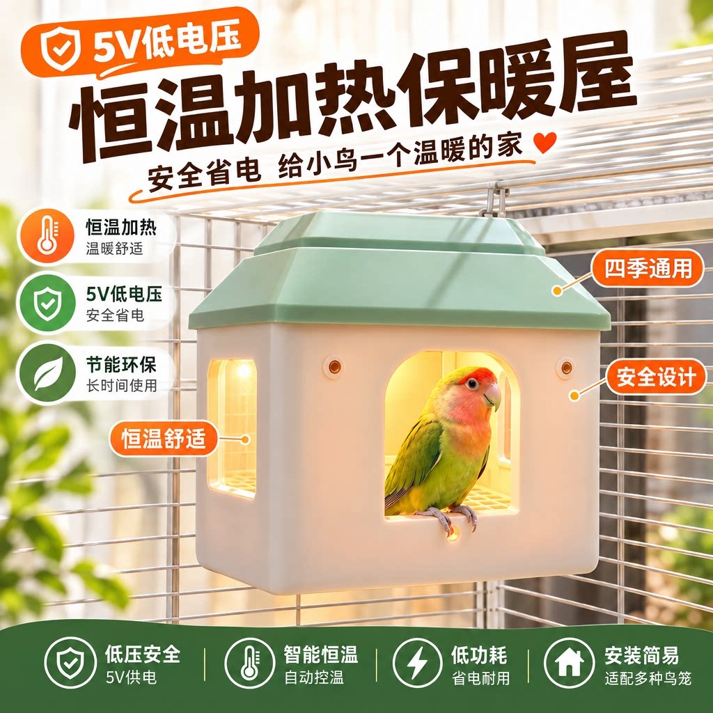 诺摩鹦鹉恒温加热窝USB鸟取暖屋玄凤虎皮牡丹小太阳过冬保温鸟窝