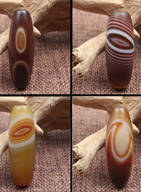 天然缠丝玛瑙桶珠勒子天眼天珠一线散珠藏饰DIY配件一图一物