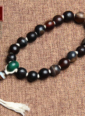 天然缠丝玛瑙藏式包浆手串手持