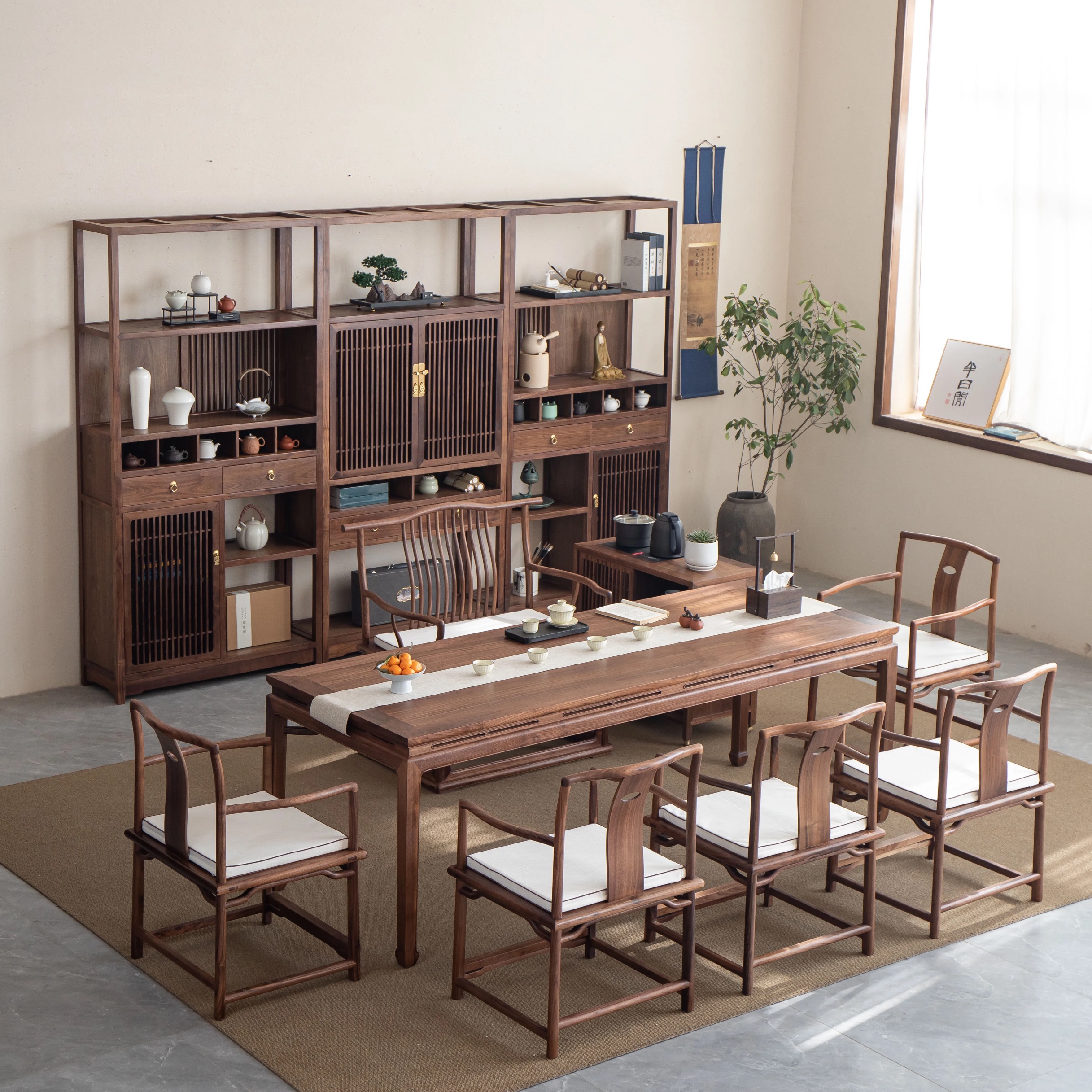 新中式茶桌椅组合一整套老榆木实木茶台禅意家用泡茶桌功夫茶几