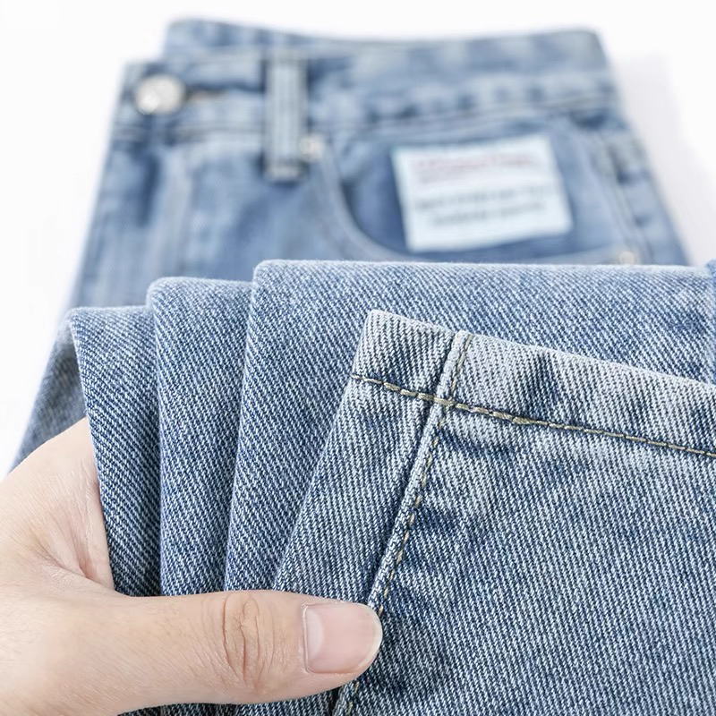 韩版复古修身水洗做旧休闲牛仔裤纯色直筒宽松男士简约百搭长裤男