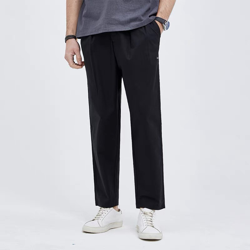 2024夏季新款潮牌宽松休闲裤子薄款简约黑色修身百搭直简九分裤男