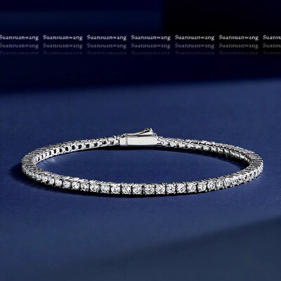 男女情侣网球手链S925银镀白金