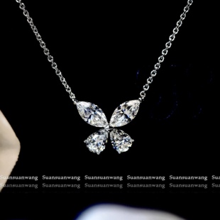 珠宝级 蝴蝶镶钻项链轻奢925银甜美生日礼物 独家定制仿真钻对版