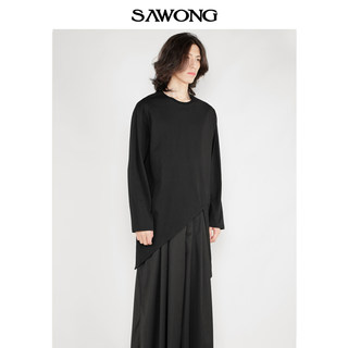 SAwong夏季新款文艺气质不规则个性不对称中长款休闲长袖T恤男女