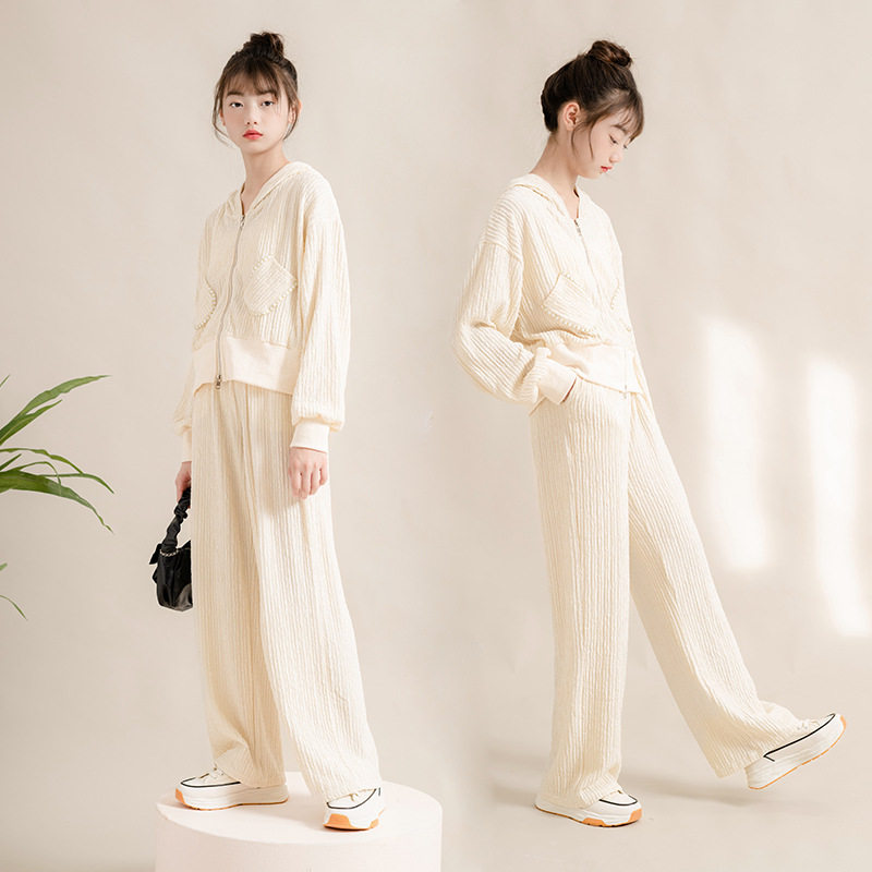 中大童秋季套装2023新款小香风两件套初中女生洋气长袖阔腿裤套装