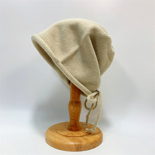 卷边抽绳堆堆帽女秋冬冷帽百搭时尚针织包头帽大头围显脸小毛线帽