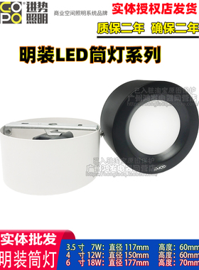 GOPO进势照明LED明装筒灯天花桶灯超市店铺4寸12W6寸吸顶厂房吊装