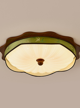 2025新款绿色复古中古风吸顶灯圆灯卧室书房茶室玄关楼梯过道灯具