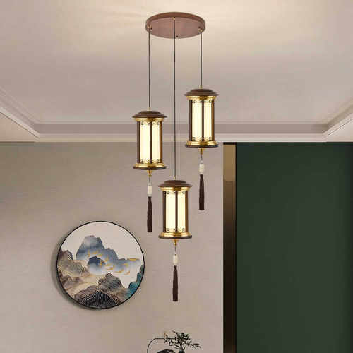 3头旋转实木走廊新中式吊灯禅意