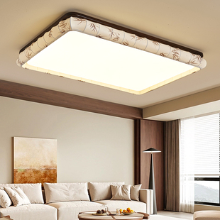 2026中古风客厅吸顶灯长方形餐厅书房卧室印花布艺茶室实木灯具