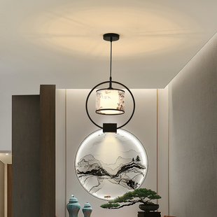 新中式禅意茶室书房小吊灯带射灯中国风玄关过道火锅店茶楼灯具