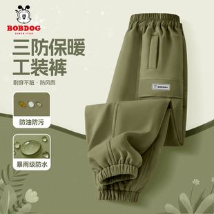 裤 巴布豆女童裤 三防儿童工装 军绿色小女孩保暖长裤 子加绒加厚冬季