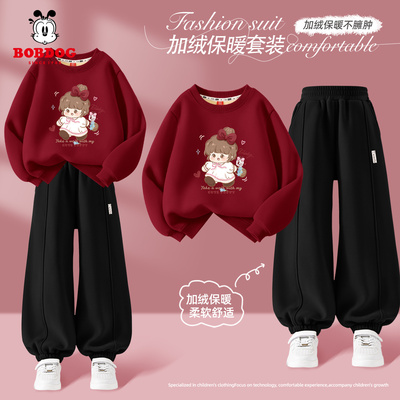 巴布豆女孩冬装加绒加厚套装