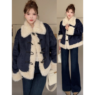 NN家秋冬加厚方领牛角扣仿羊羔毛麂皮绒皮毛一体环保皮草外套2004