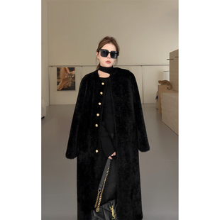 NN家秋冬加厚女长款 圆领仿羊羔毛麂皮绒皮毛一体环保皮草外套3109