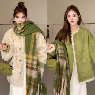 NN家秋冬新款 加厚女圆领仿羊羔毛麂皮绒皮毛一体环保皮草外套2449