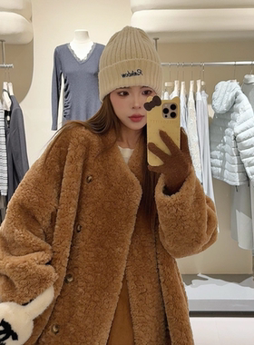 NN家秋冬加厚女中长款仿羊羔毛麂皮绒皮毛一体环保皮草外套2021