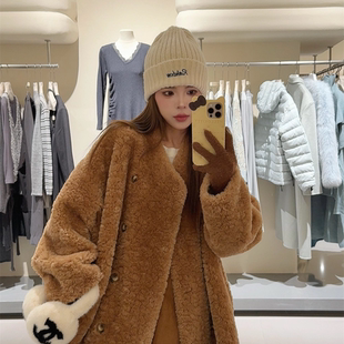 NN家秋冬加厚女中长款 仿羊羔毛麂皮绒皮毛一体环保皮草外套2021