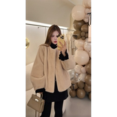 NN家秋冬加厚女圆领仿水貂毛皮毛一体麂皮绒环保皮草外套2513