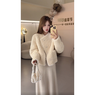 NN家秋冬加厚女短款 一排扣仿羊毛麂皮绒皮毛一体皮草外套2532