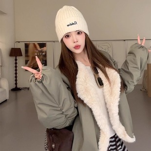 NN家秋冬加厚女灯笼袖 双面穿仿羊羔毛皮毛一体环保皮草外套2526