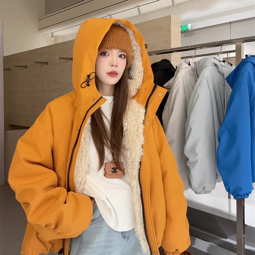 NN家秋冬加厚女连帽冲锋衣设计拼仿羊羔毛环保皮草外套2887