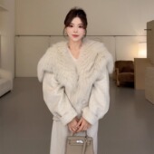 NN家秋冬短款 女狐狸毛披肩羊毛大衣外套双面呢羊绒大衣外套6808