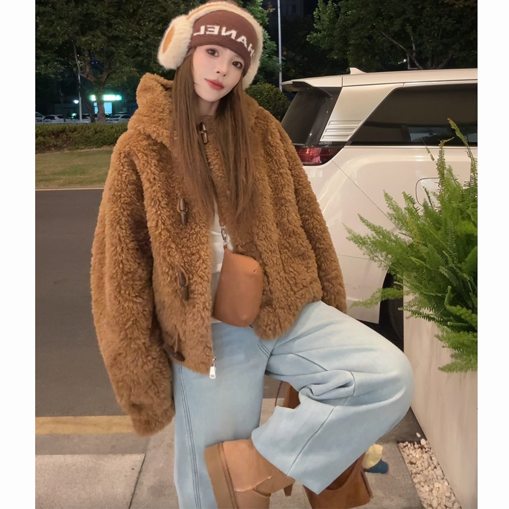 仿羊羔毛麂皮绒放皮草外套