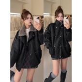 NN家秋冬加厚女双排扣仿羊羔毛麂皮绒皮毛一体环保皮草外套2501