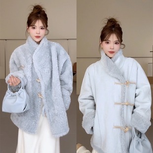 NN家秋冬加厚女牛角扣双面穿羊羔毛仿皮毛一体环保皮草外套2505