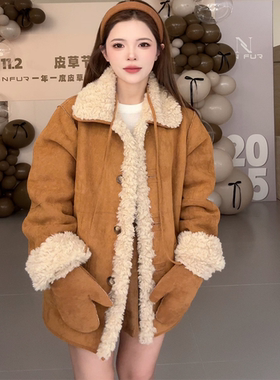 NN家秋冬加厚女方领双面穿仿羊羔毛皮毛一体环保皮草外套2476
