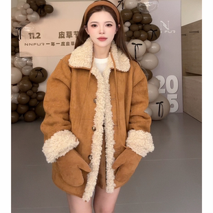NN家秋冬加厚女方领双面穿仿羊羔毛皮毛一体环保皮草外套2476
