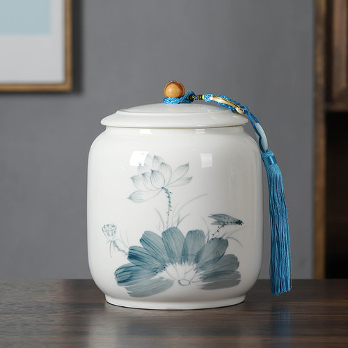 陶瓷德化中式手绘白瓷茶叶罐
