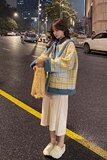 甜美慵懒风套头森系羊毛拼接毛呢加棉加厚呢子短外套8260P155，女装毛呢外套，红依娜