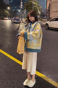 甜美慵懒风套头森系羊毛拼接毛呢加棉加厚呢子短外套8260P155图片