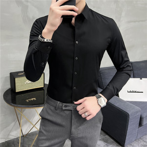2022韩版衣服衬衫男长袖修身衬衣无痕纯色商务四季寸衣CS8885-P68图片