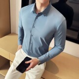 酒店景2025春季新款高弹力长袖衬衫男无痕衬衣A311-CS3090-P68，男装衬衫，电商A311