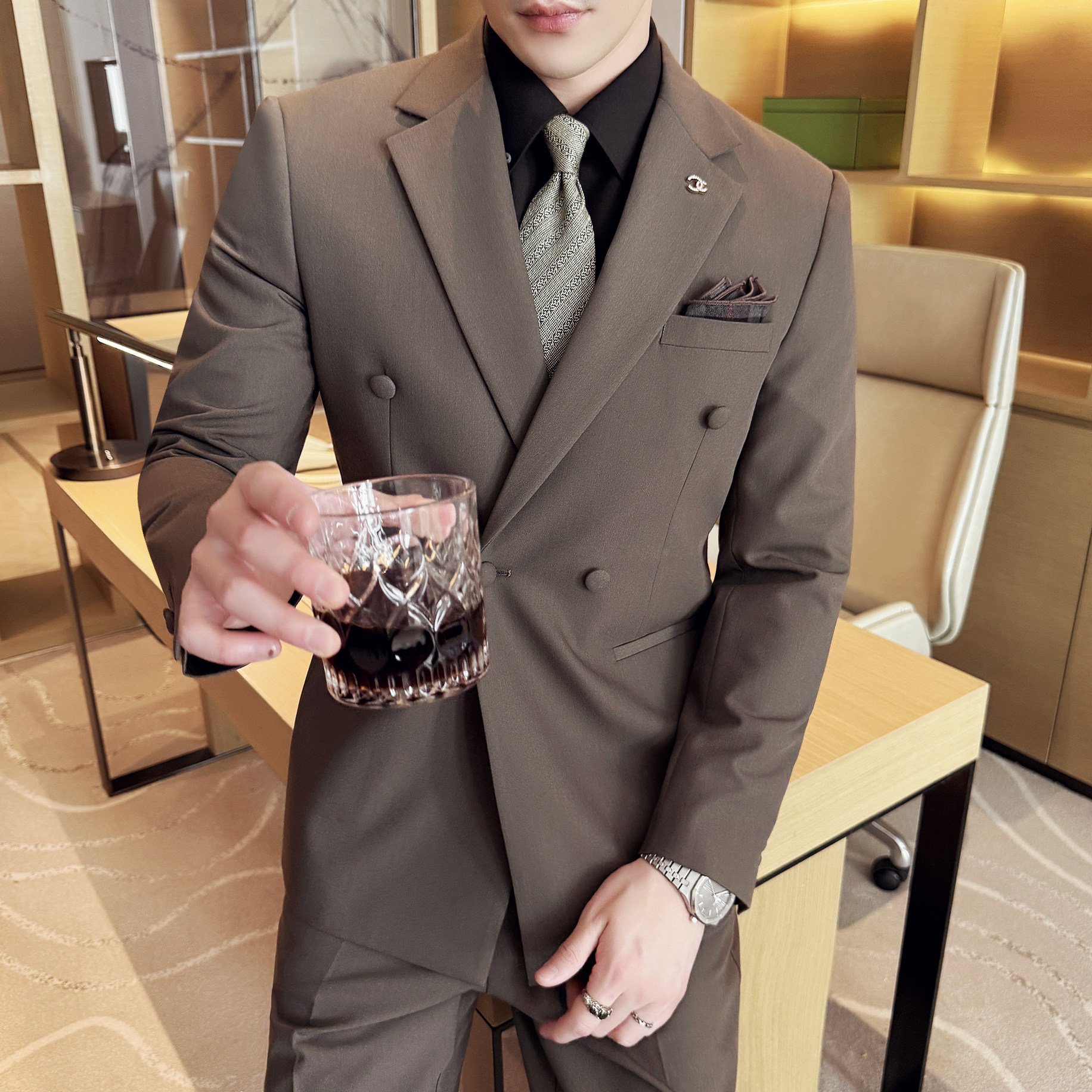 酒店景2025春季套装修身休闲商务大码男士礼服A311-SJT9001-P285,男装西服套装,电商A311