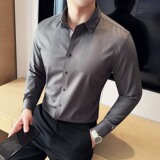 2025秋季新款无痕暗条纹长袖衬衫男休闲A311-CS3083-P68，男装衬衫，电商A311