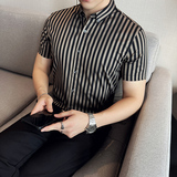 粗条纹短袖衬衫男士2025夏季新款潮流修身衬衣A311-CSC2407-P55，男装衬衫，电商A311