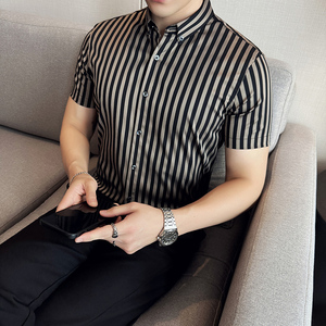 粗条纹短袖衬衫男士2025夏季新款潮流修身衬衣A311-CSC2407-P55图片